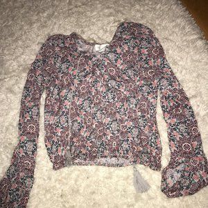 Tillys floral front tie up long sleeve blouse